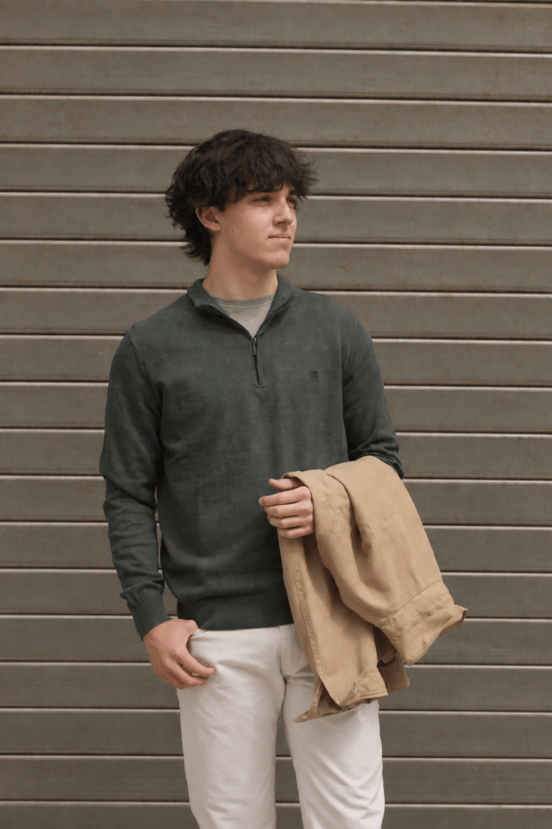 Jersey Gendive verde de hombre con cuello alto y cremallera