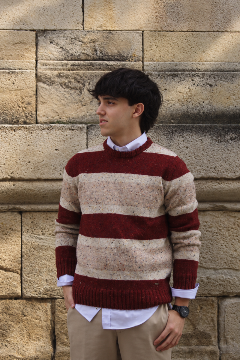 Jersey hombre Frank & Josep de rayas burdeos y beige