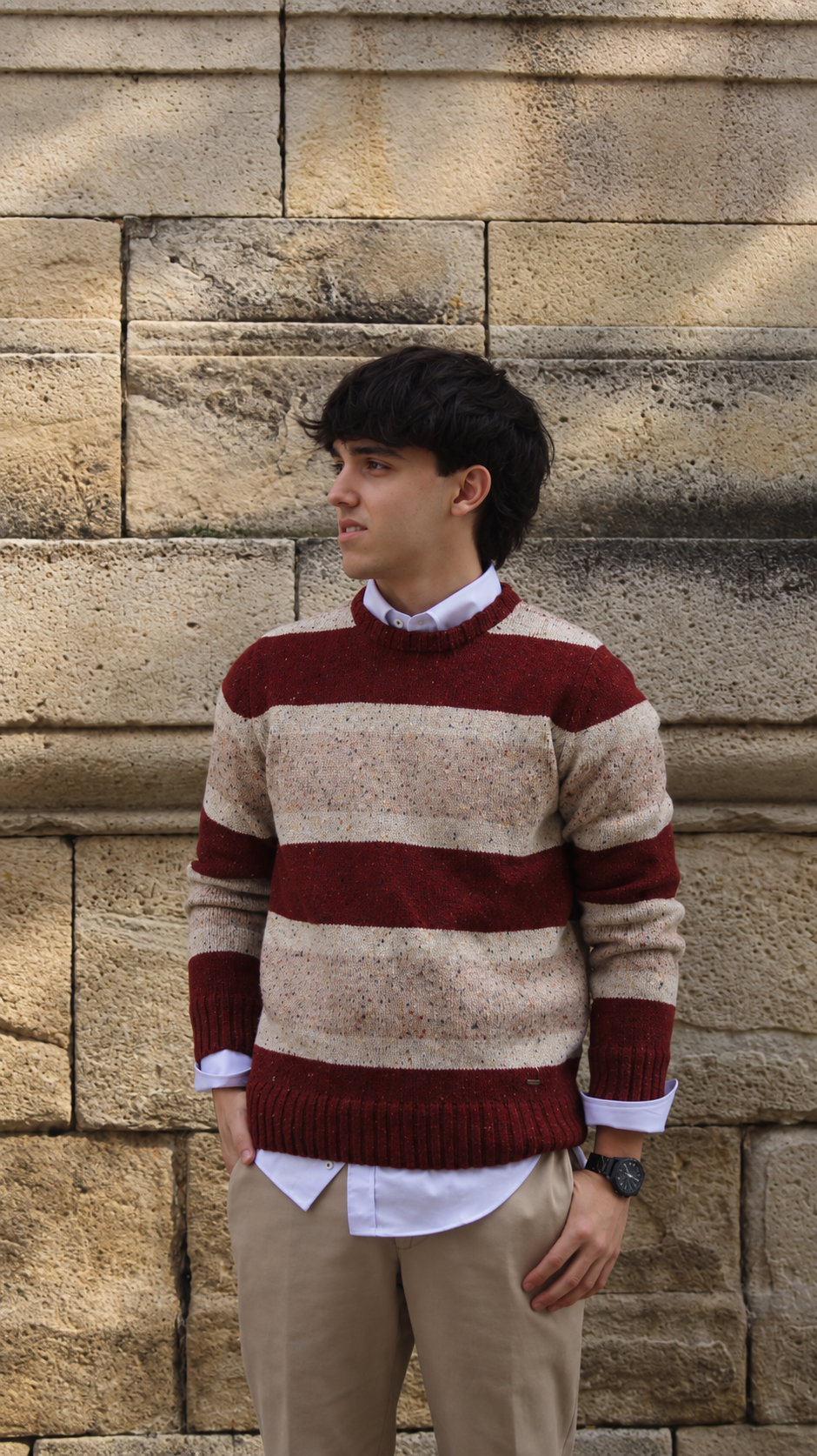Jersey hombre Frank & Josep de rayas burdeos y beige